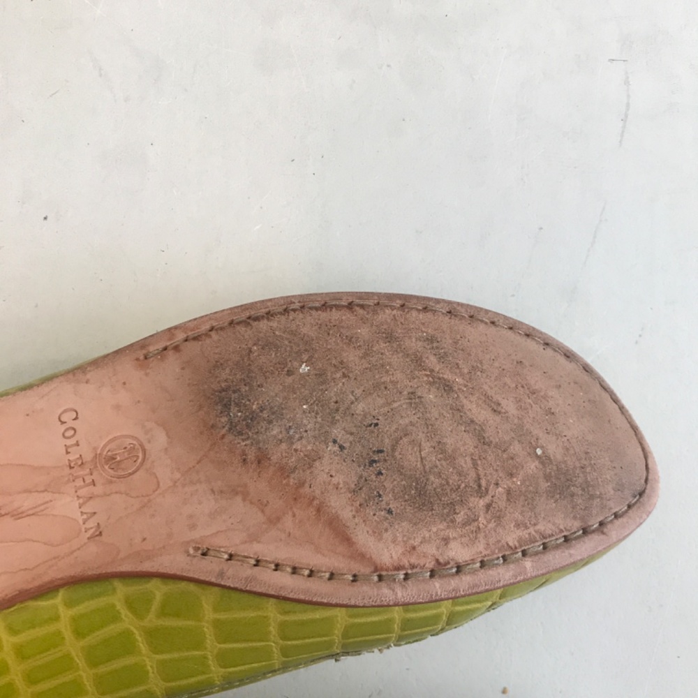Cole Haan Lime Green Croc-Embossed Leather Loafers with Yellow Accent - Picture 12 of 13
